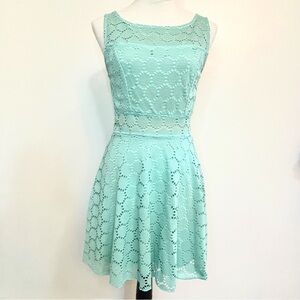 Trixxi Aqua Eyelet Lace Skater Dress
